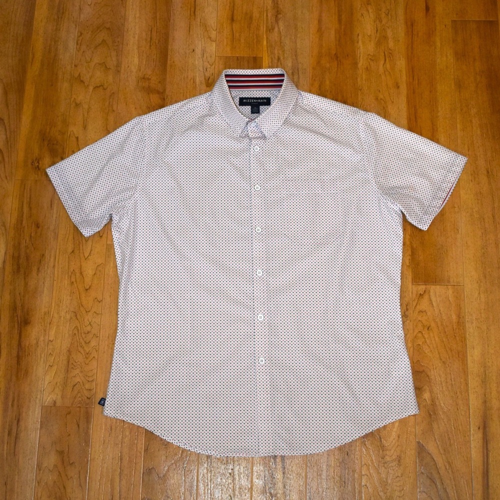 Mizzen+Main Leeward Shirt Mens Medium White Red Navy Excellent Classic Fit SS